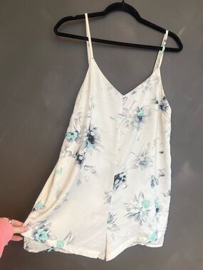Floral Satin Cami Romper - White, Mint & Light Blue